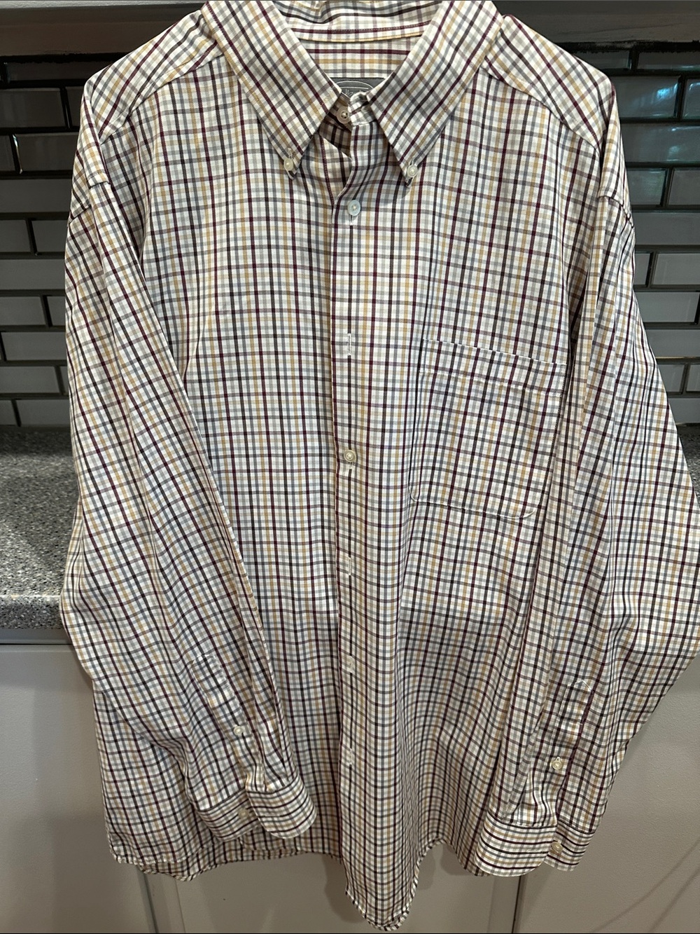 Talbots Cream Shirt with Brown and Blue Plaid